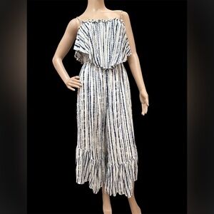 En Creme Spaghetti Strap Wide Leg Jumper Ruffle Trim Top Women’s Size S